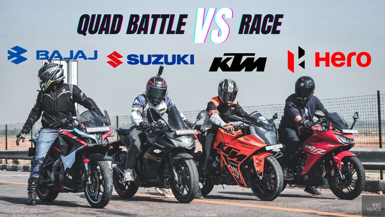 Hero Karizma XMR Vs Bajaj Pulsar Rs200 Bs3 Vs Ktm RC200 Vs Suzuki Gixxer 250sf | Quad Battle