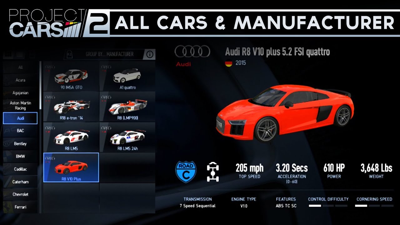 Project Cars 2 - FULL CAR LIST + DLC CARS!!! (ALL 180 CARS & MANUFACTURERS)