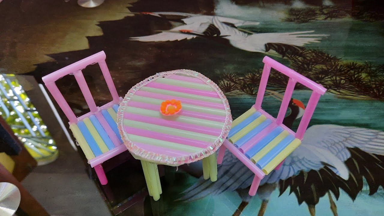 DIY || Mini Chair Table Making With Straws //HANDMADE//