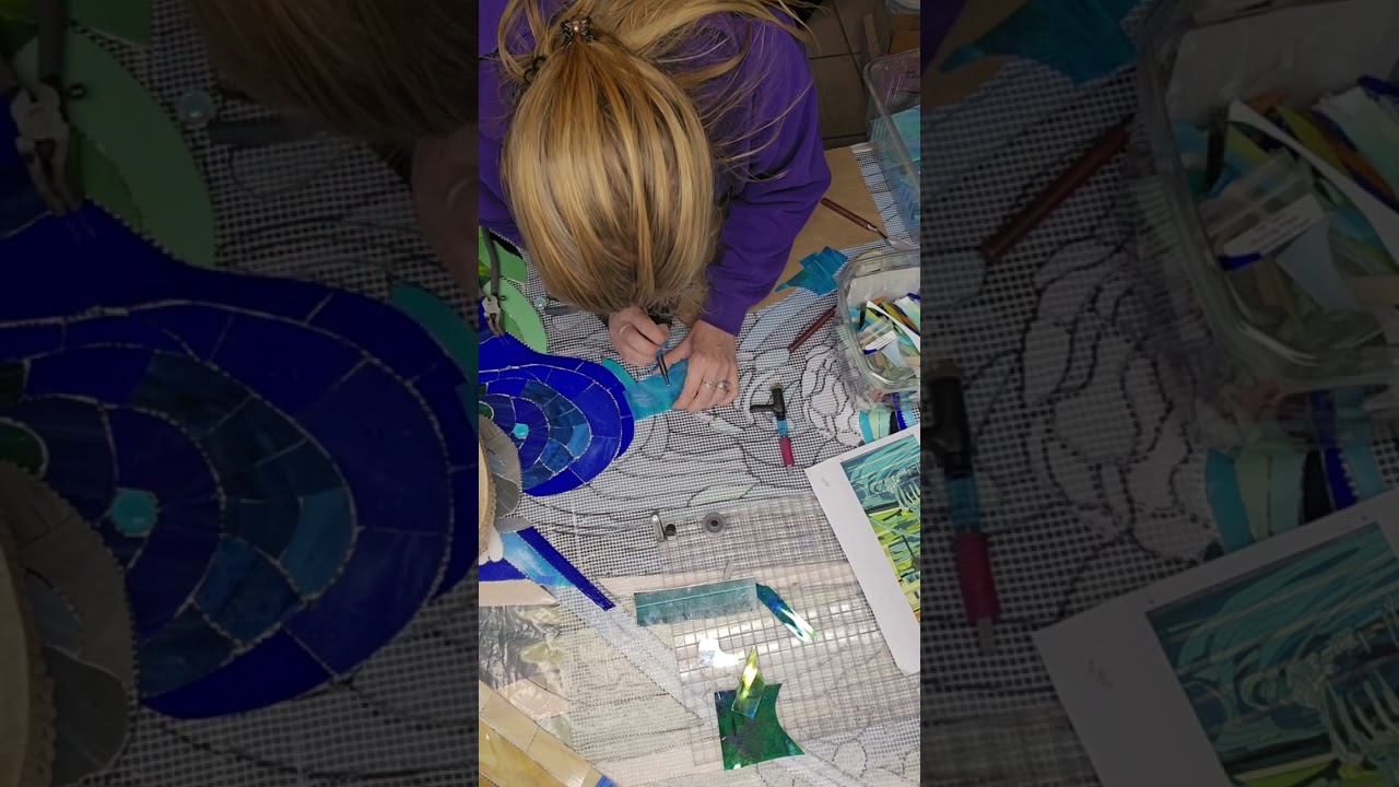 Cutting Stained Glass mosaic