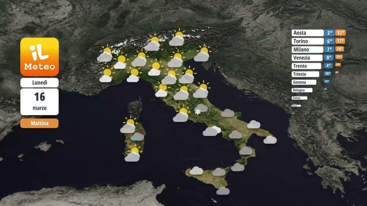 Domenica 15 marzo 2026 Previsioni meteo Italia di domani