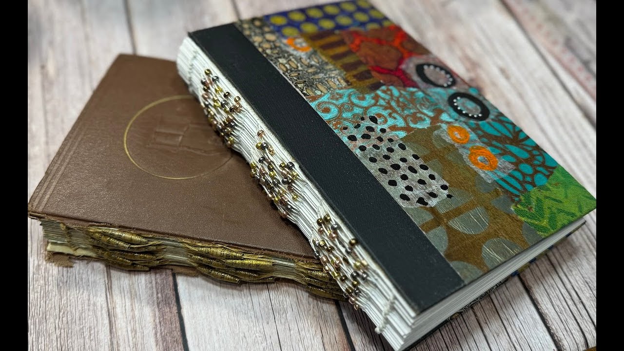 French Twist Binding Technique with Beads + Gel Print Collage Book Cover Pt. 1