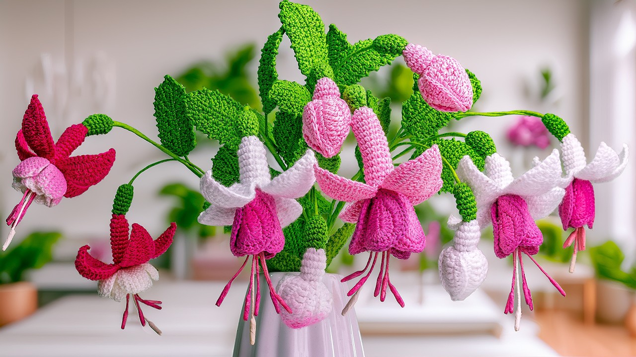 Aprende a tejer flores fucsias en 3D f&aacute;cil y r&aacute;pido