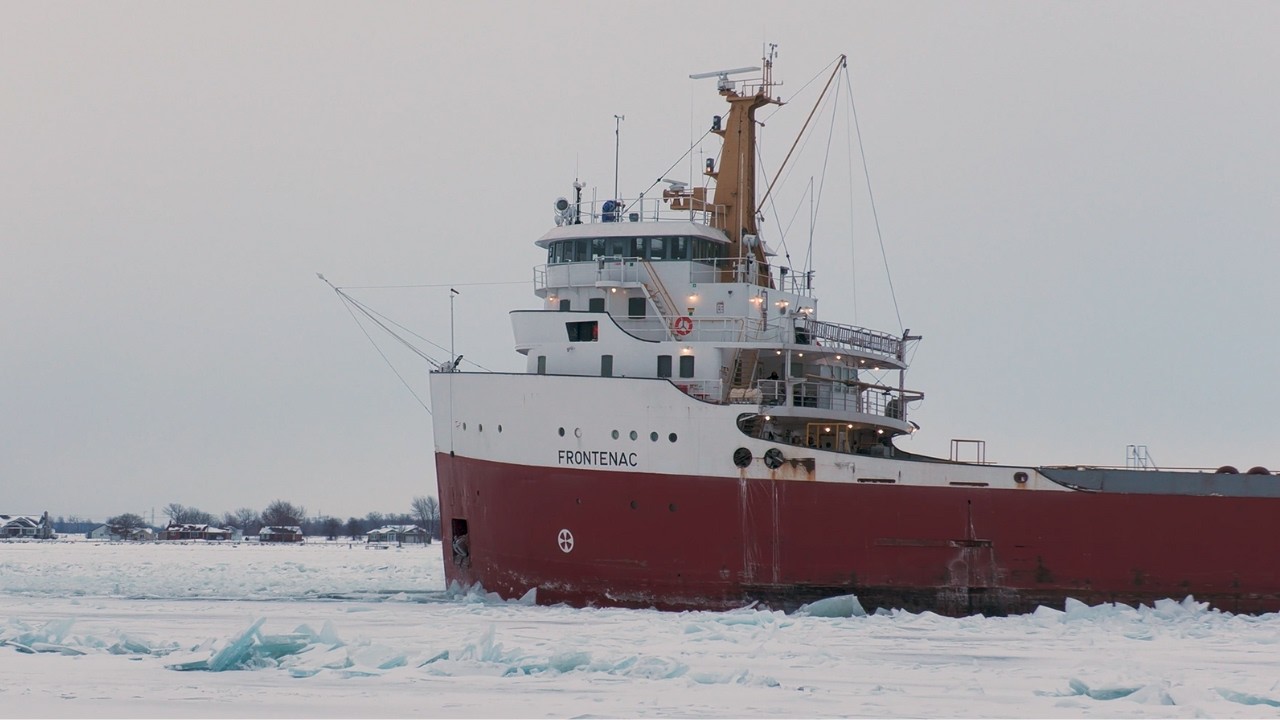 Frontenac Makes a Crunchy Winter Run Following a Coast Guard Icebreaker!