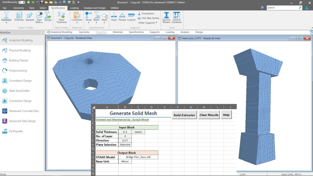Generate Solid Mesh Structure in STAAD with Custom User Tool || Convert Plate mesh to 3D Solid mesh