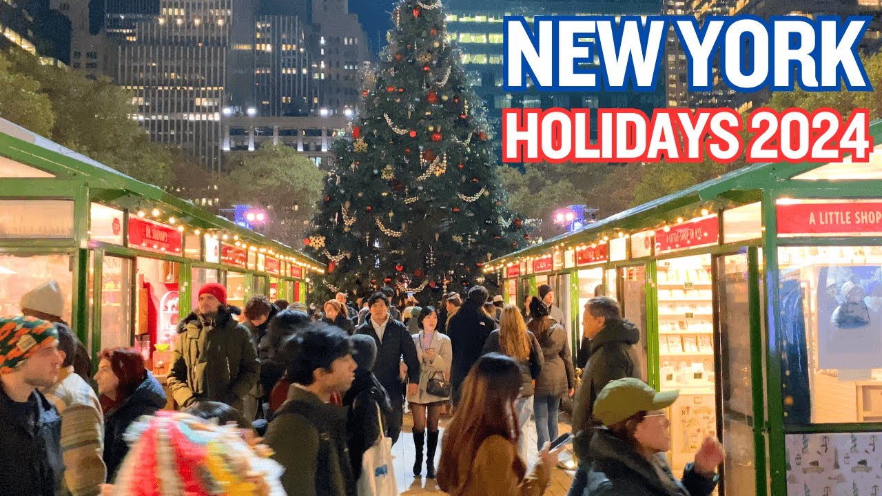 4k NYC Christmas Walk 🎄 Bryant Park Holiday Market to Macy's Lights