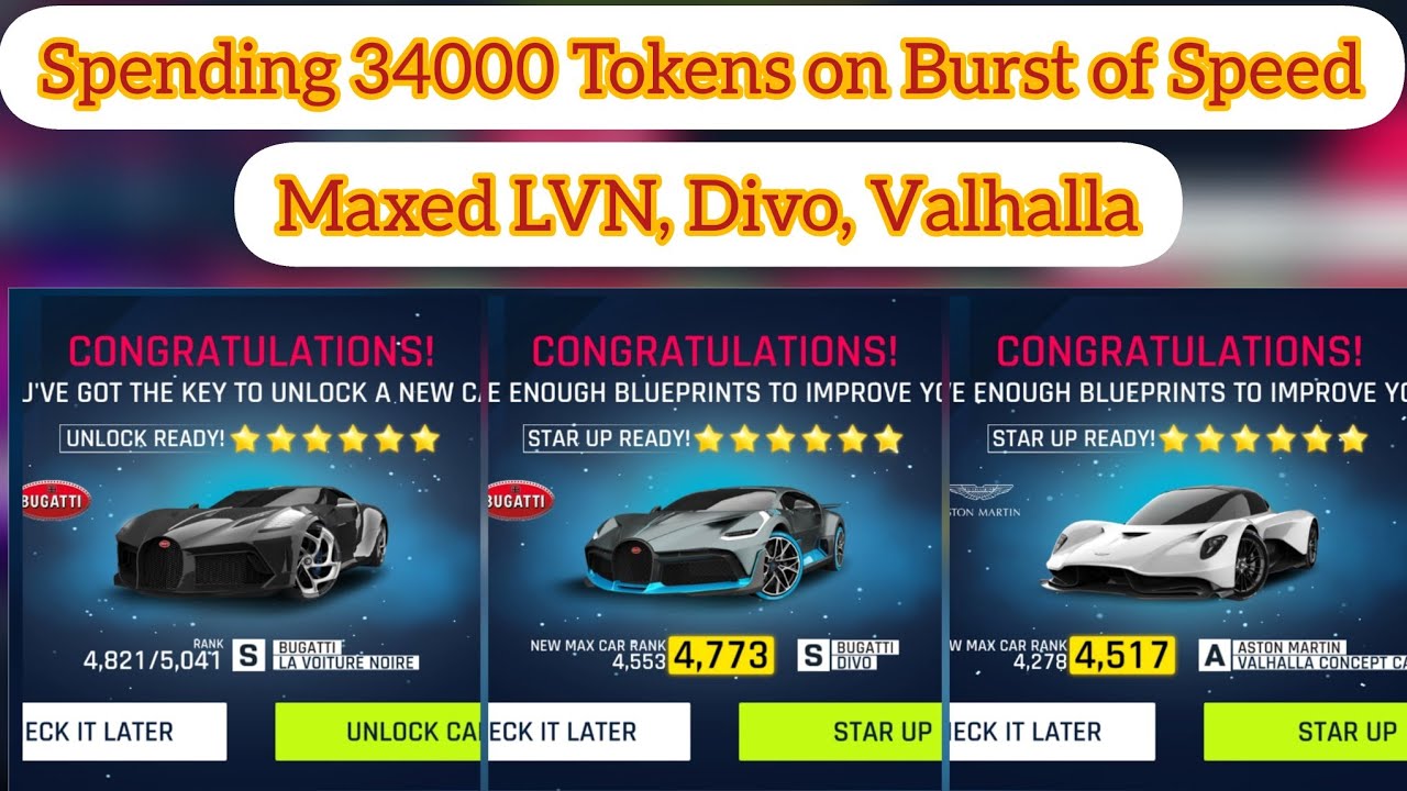 Asphalt 9 | Spending 34000 tokens on Burst of Speed | Maxed LVN, Divo, Valhalla
