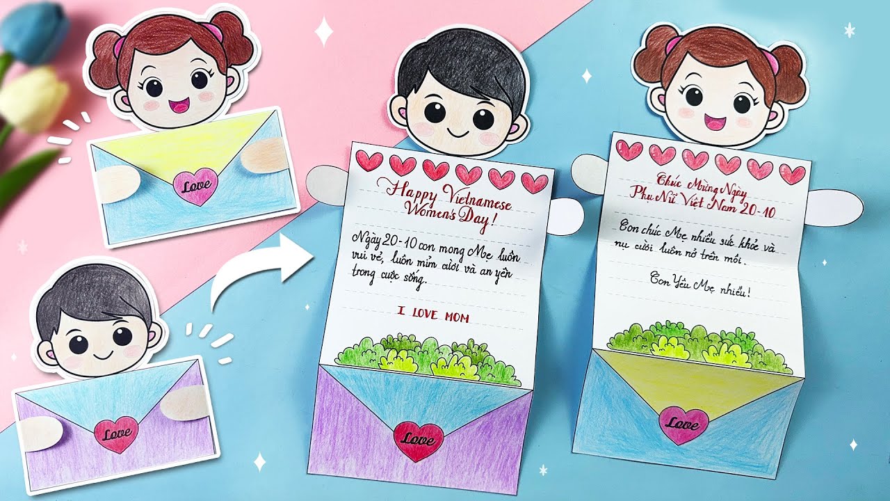 Cách Làm THIỆP 20/10 Hình Bé Trai Bé Gái Cực Dễ Thương 💌 / Sam Art & Craft