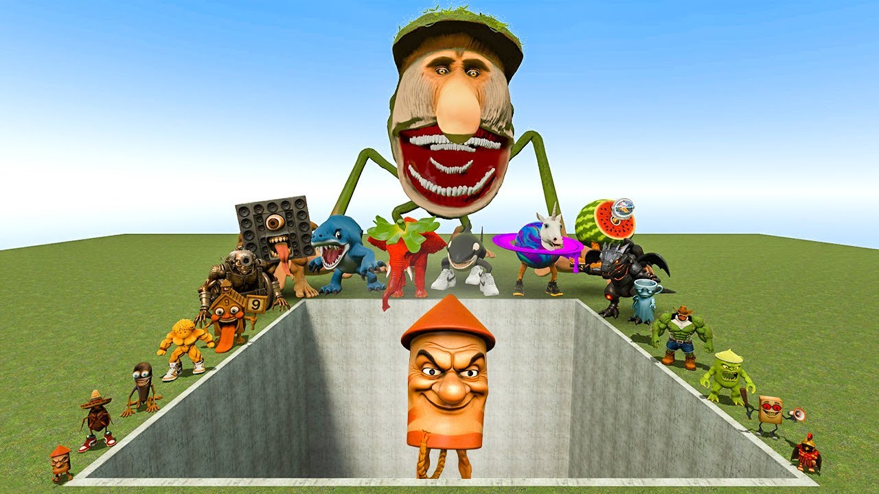 AI Brainrot Memes vs Pop Pop Sahur Bosses in Giant Pit – Gmod Chaos