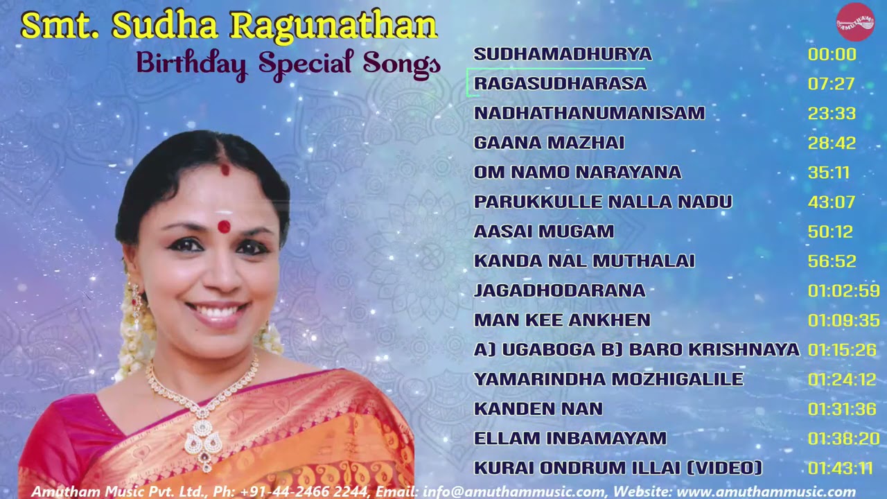 Smt.Sudha Ragunathan's  Various Composers Songs || Sudha Ragunathan's Birthday Special ||  Juke Box