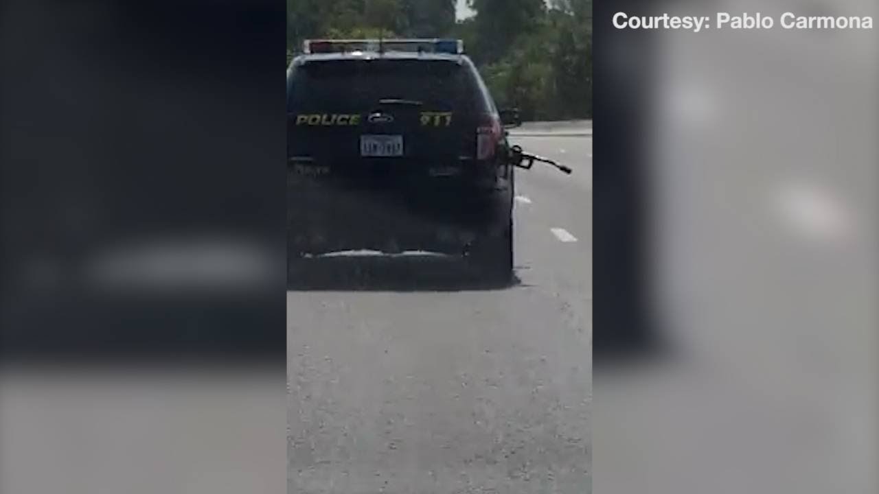 Video of officer with gas nozzle still attached to patrol car goes viral