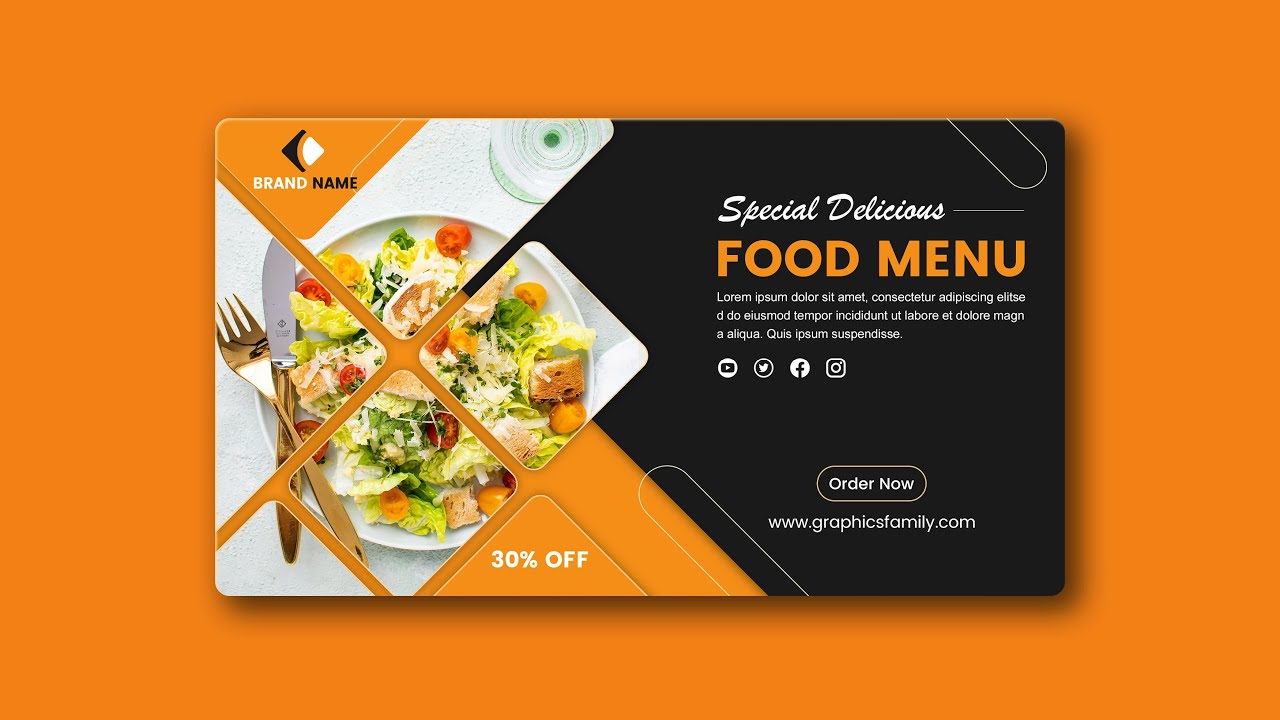 Photoshop Tutorial | Professional Web Banner Design | Restaurant Menu