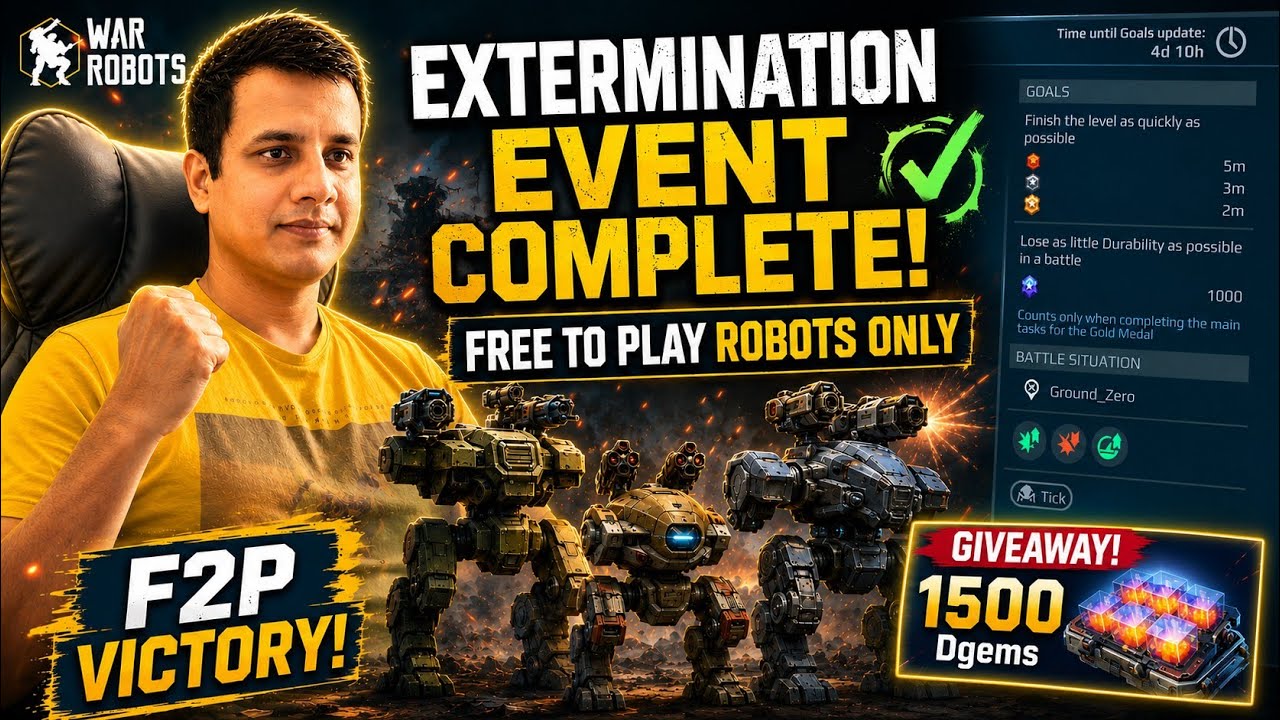 EXTERMINATION EVENT COMPLETE with FREE TO PLAY ROBOTS! | 1500 D-GEMS GIVEAWAY 🎁 | War Robots Live