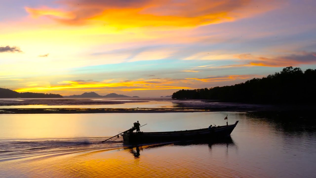 Motor boat, evening fishing at sunset.Вечерняя рыбалка ( Video Background Stock Footage Free )
