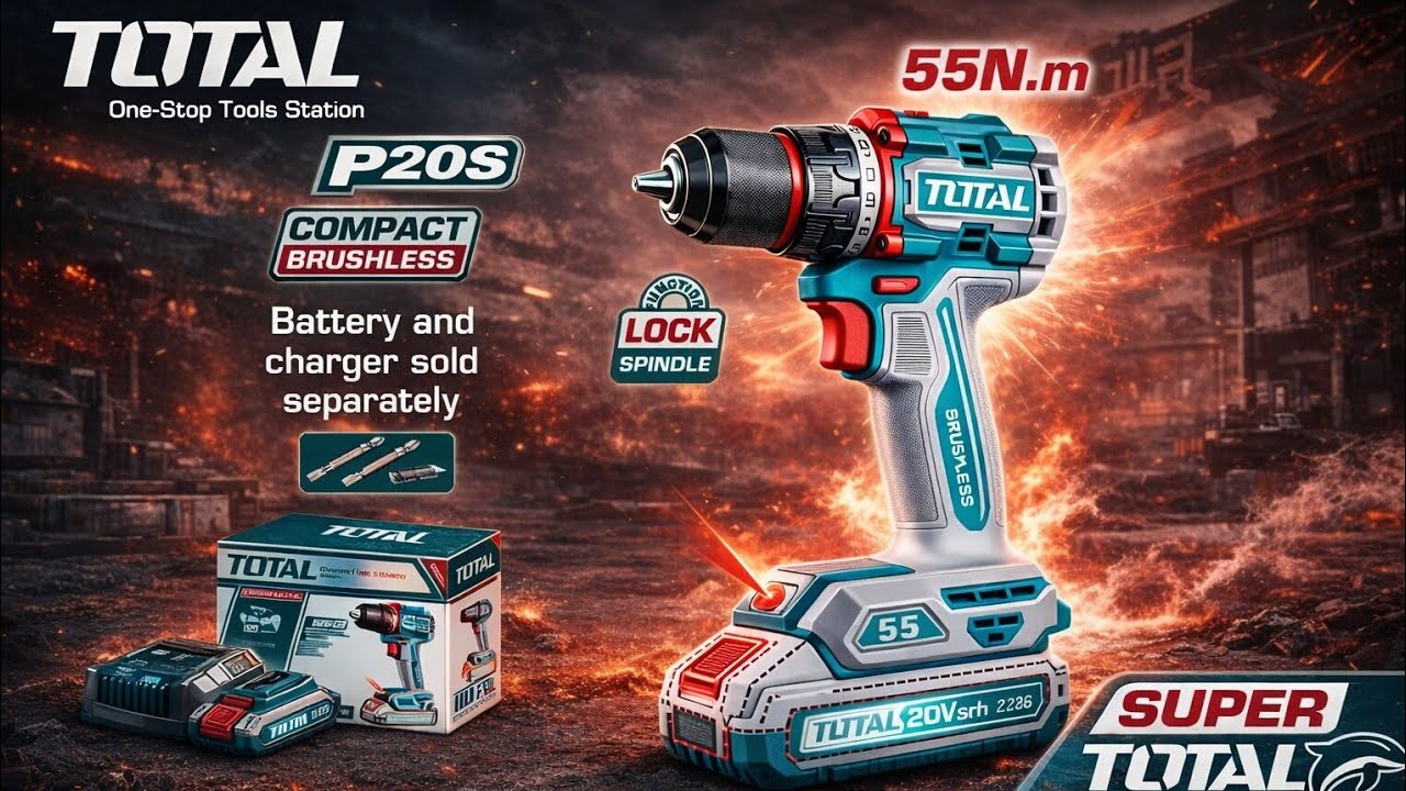 Bor Compact Brushless Cordless Drill 13mm BASIC (55N.m) TOTAL TDLI205581 - Tanpa impact tak masalah😎