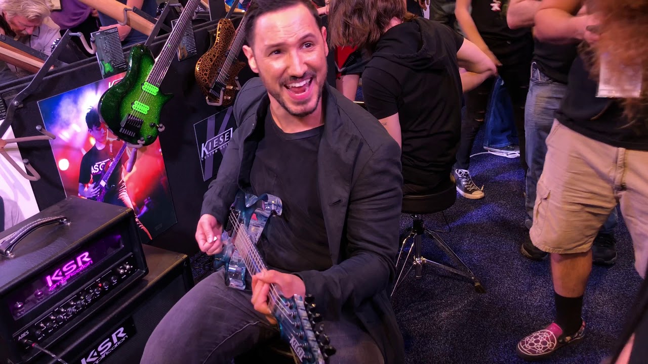 Angel Vivaldi Checks Out The Kiesel Ice Acrylic Guitar NAMM 2019