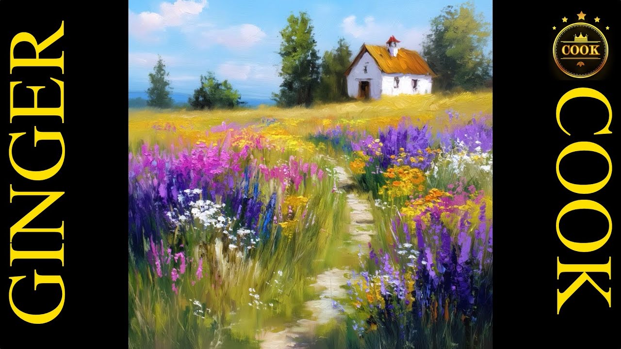 French Barn Acrylic Painting for All Skill Levels #acrylicLandscapeMeadow