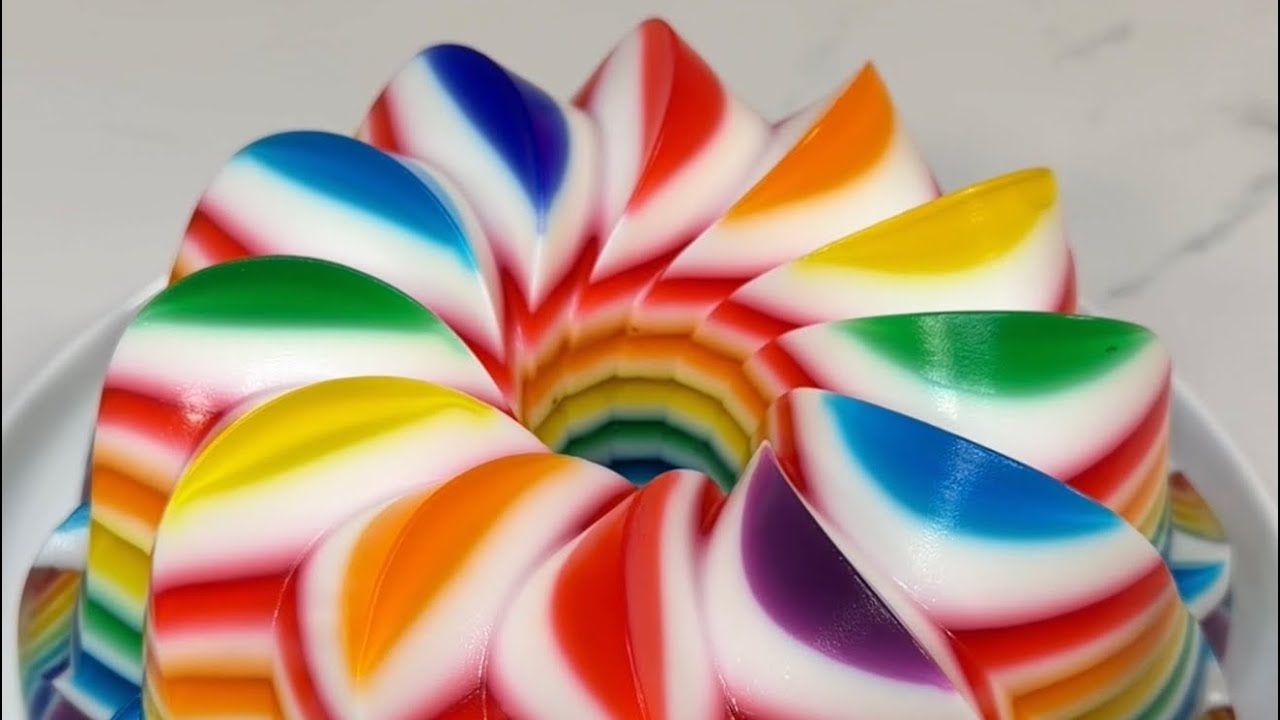 making a rainbow jelly cake🌈🌈🌈 #asmr #jelly #dessert #sweet #jellycake #rainbowjelly #asmrsounds 