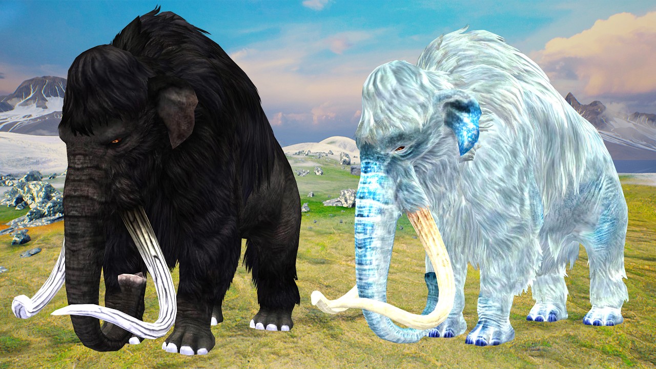 White Mammoth Vs Black Mammoth Fight Polar Bear Save by Mammoth Elephant Epic Battle