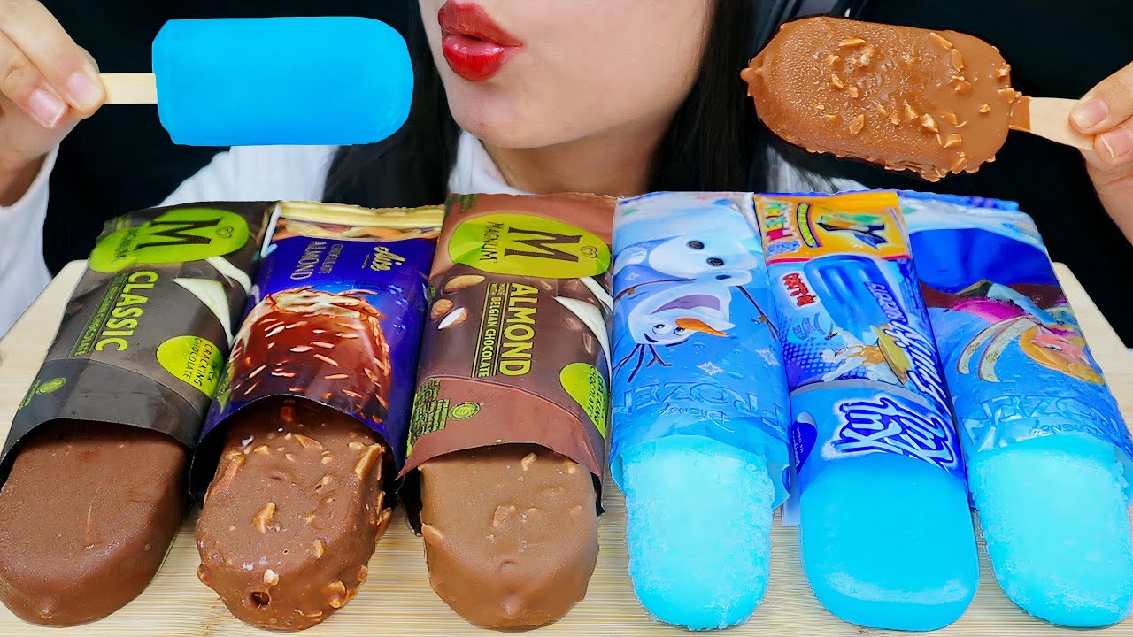 ASMR CHOCOLATE BLUE ICE CREAM 🤎💙 MAGNUM CLASSIC, AICE ALMOND, CAMPINA FROZEN, KUL KUL BLUEBERRY