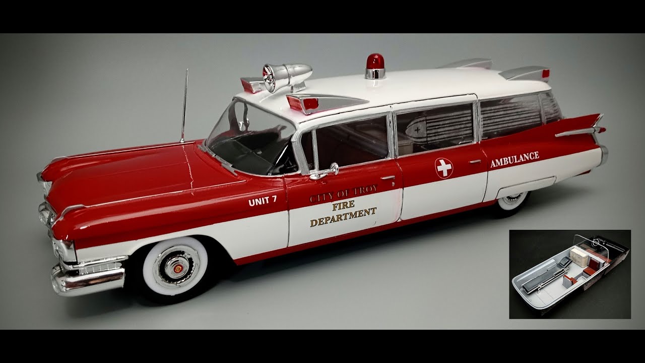1959 Cadillac Ambulance NEW PARTS! 1/25 Scale Model Kit Build How To Assemble Two Tone Paint Decal