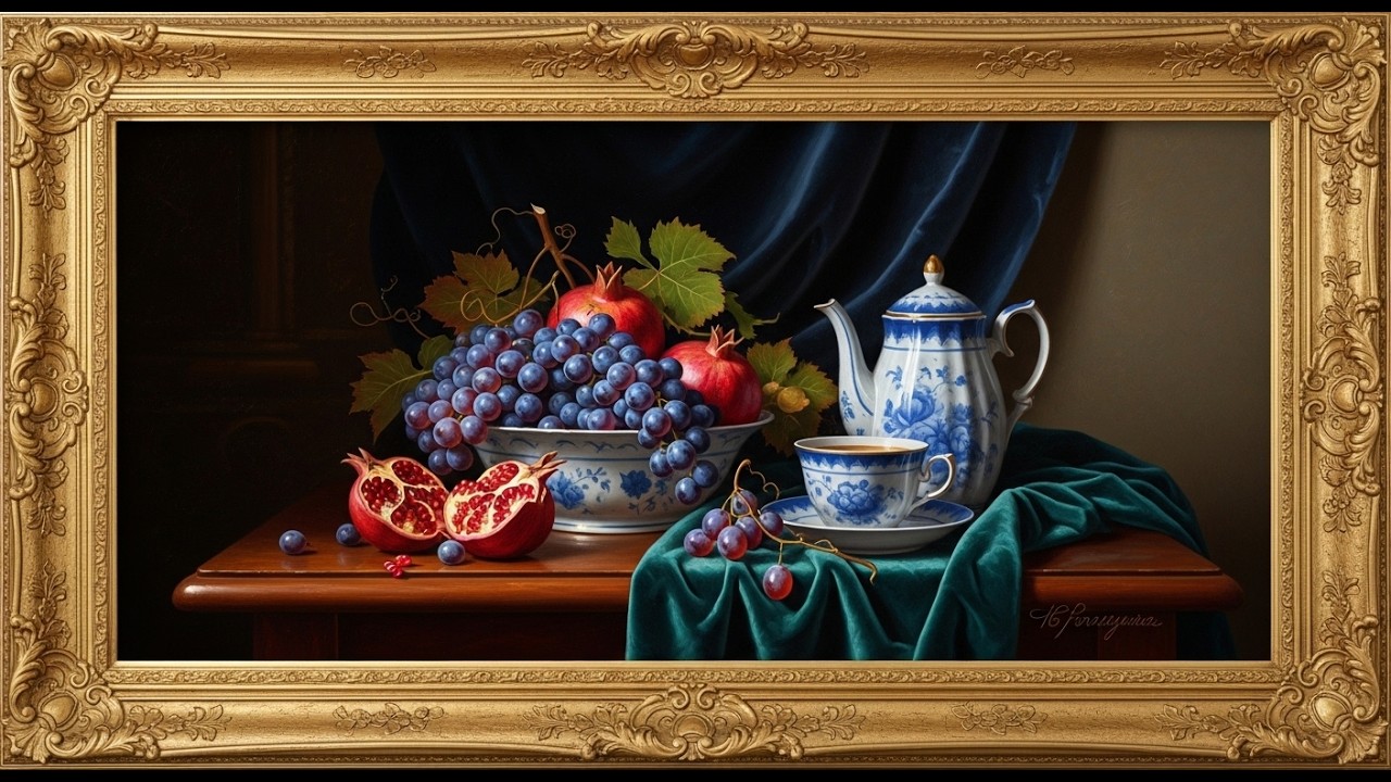 Vintage Blue & White Tea Still Life | Samsung Frame TV Art | 4K Antique Porcelain Painting