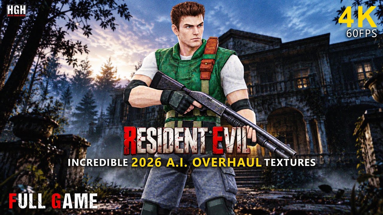 RESIDENT EVIL (1996) | A.I. OVERHAUL TEXTURES | 100% FULL GAME Walkthrough |ALL FILES| No Commentary