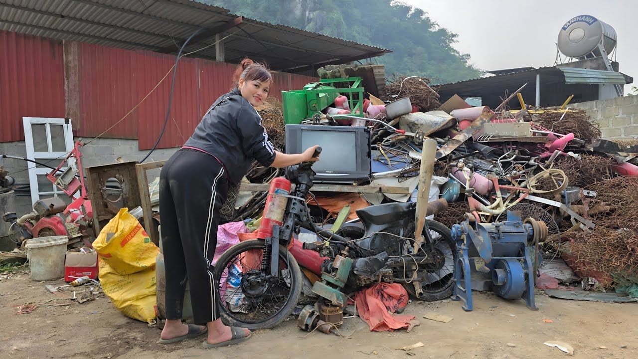 The girl bought scrap motorbikes, repaired and restored the motorbike's engine.