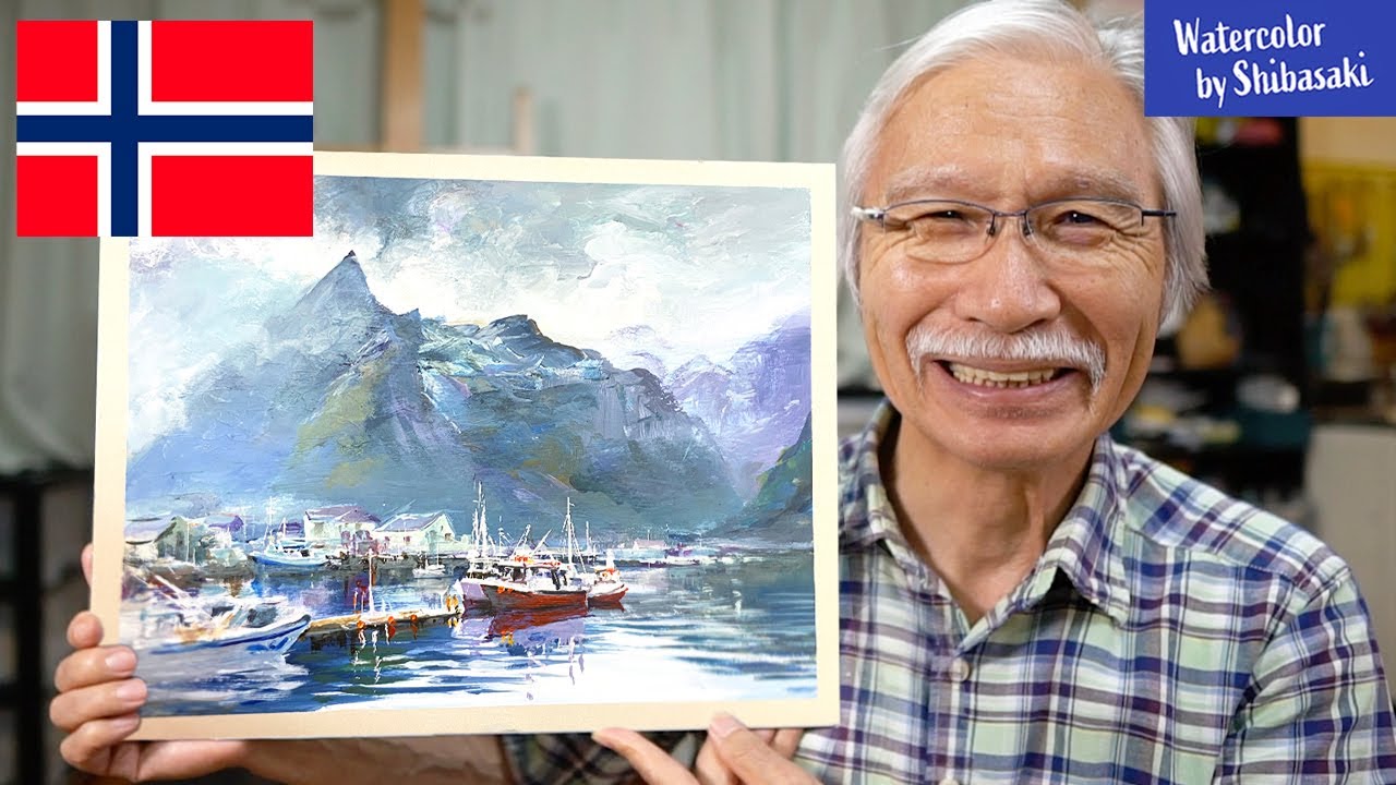 【風景の描き方】アクリル絵の具で描く北欧の国ノルウェーの風景/ 心地いいアート/ 癒し