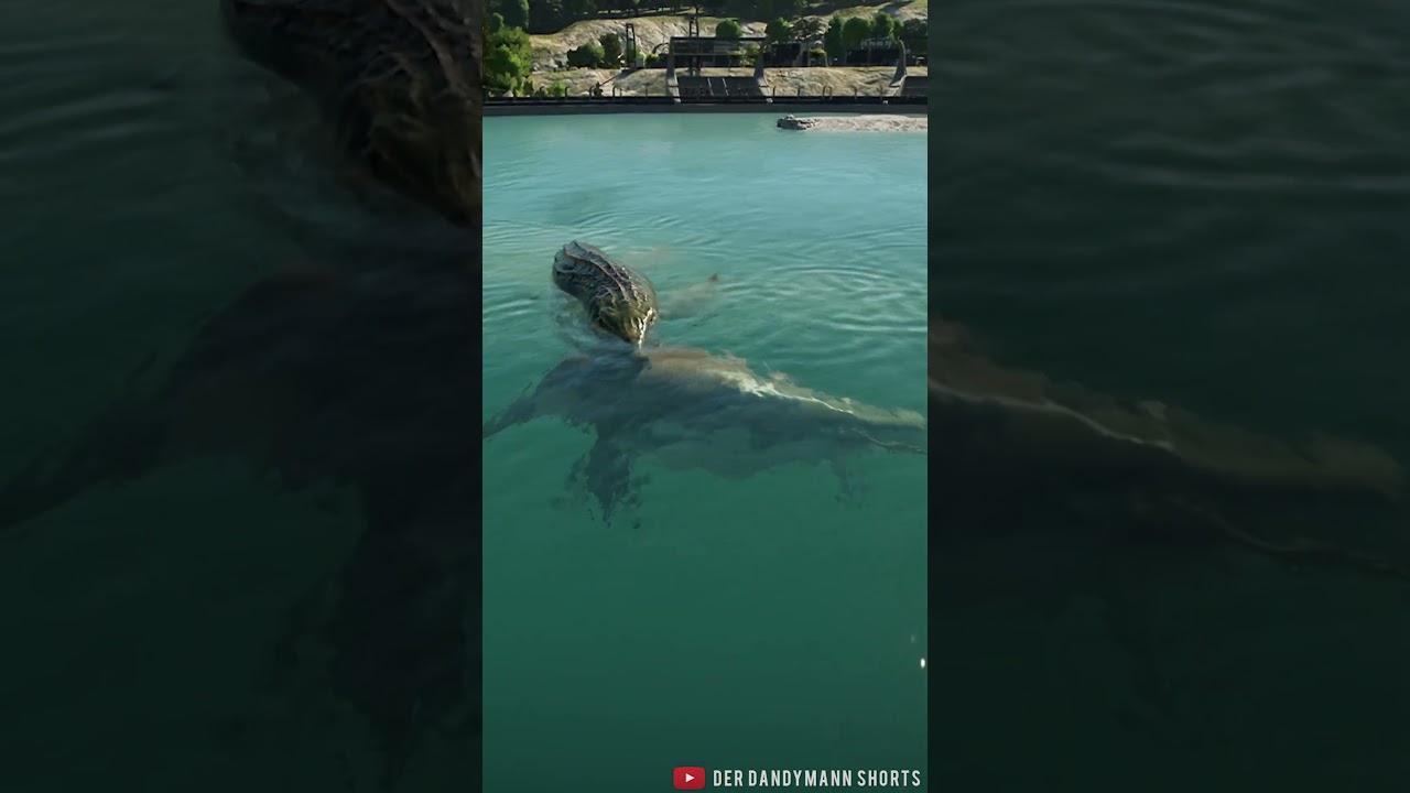 Shonisaurus is killed by Mosa on the water surface! - Jurassic World Evolution 2 #Shorts