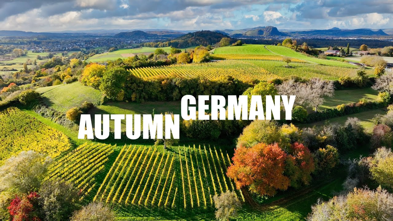 Golden Autumn in Germany ( Hegau ) from above - 4K Autumn Drone Video
