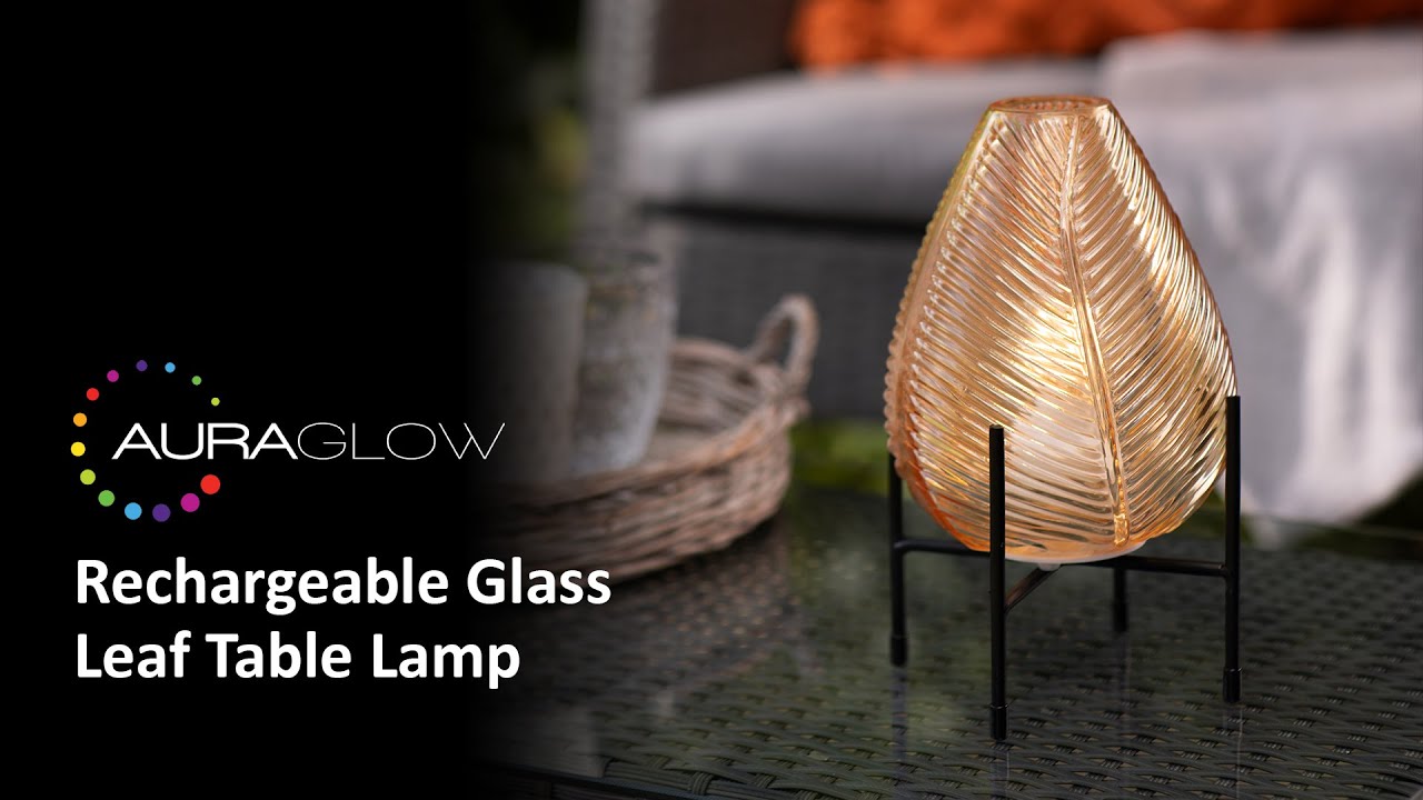 Auraglow Rechargeable Glass Leaf Light Table Lamp