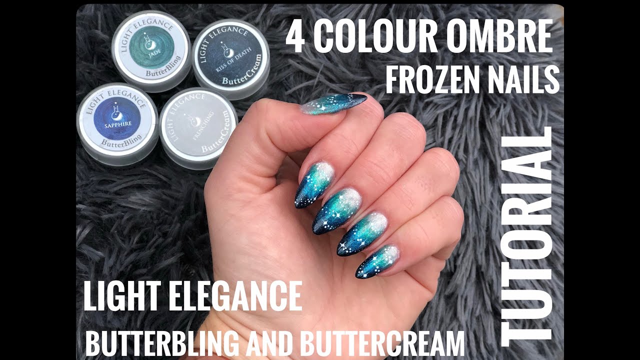 Frozen Nails TUTORIAL- Magic & Ice nails. 4 colour ombre. Light Elegance Butterbling Buttercream