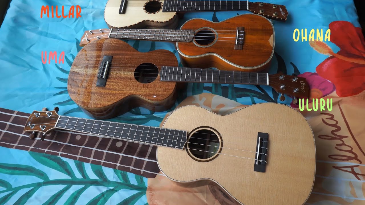 4 x Special Ukuleles by Millar, Ohana, Uma & Uluru