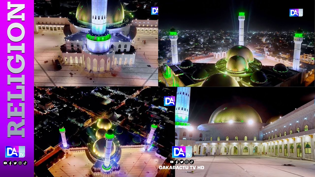 La Mosquée de Tivaouane brille de mille feux sous les lumières, vue d'un drone : Illumination Divine