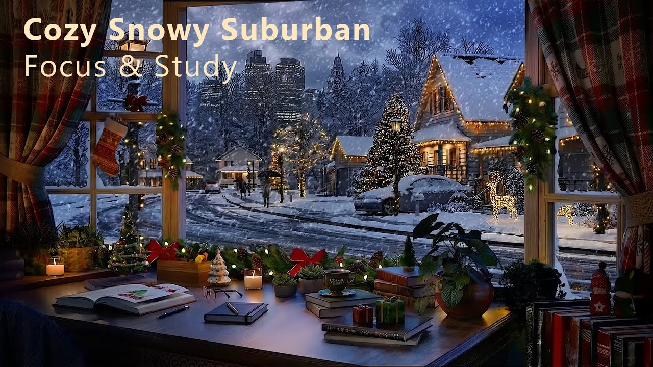 Cozy Snowy Suburban Study Room ❄️☕ Winter Street View for Focus & Study