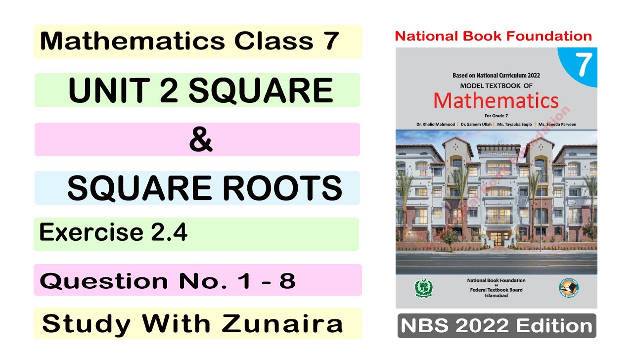 Math Class 7 |Chapter 2 Exercise 2.4 Question 1 to  8 | Square & Square Roots | Federal Board