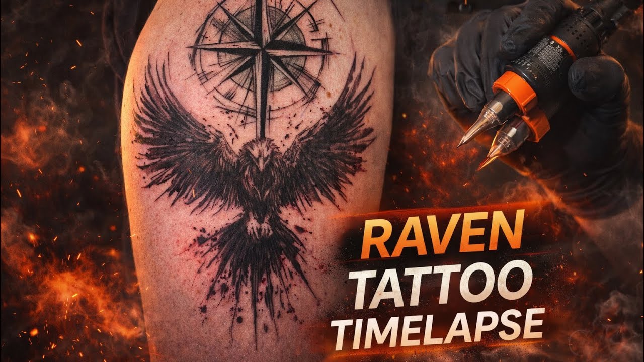 Blackwork Raven Tattoo – Full Process (7RM + 3RL Needles)
