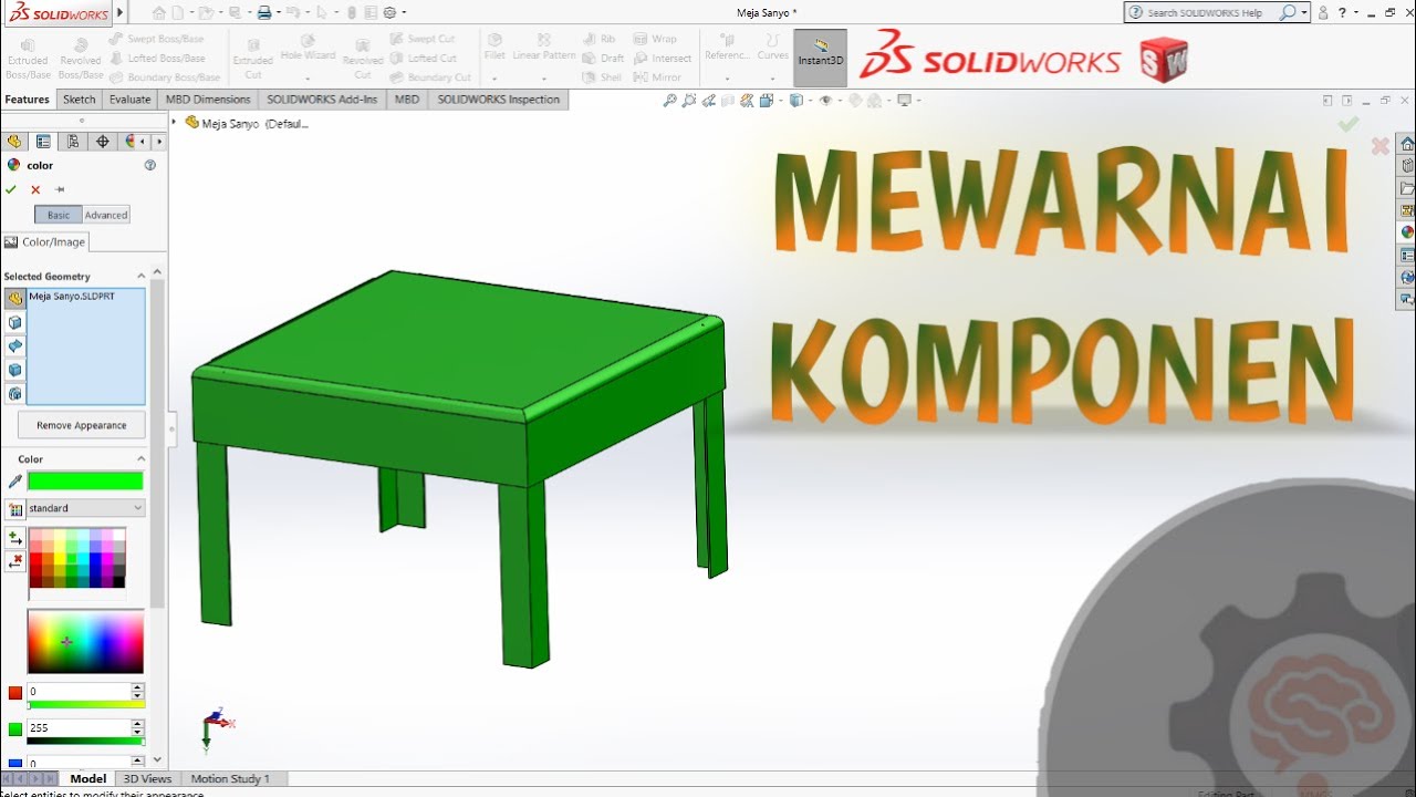 Mewarnai Komponen Solidwork | Change the Color in Solidworks