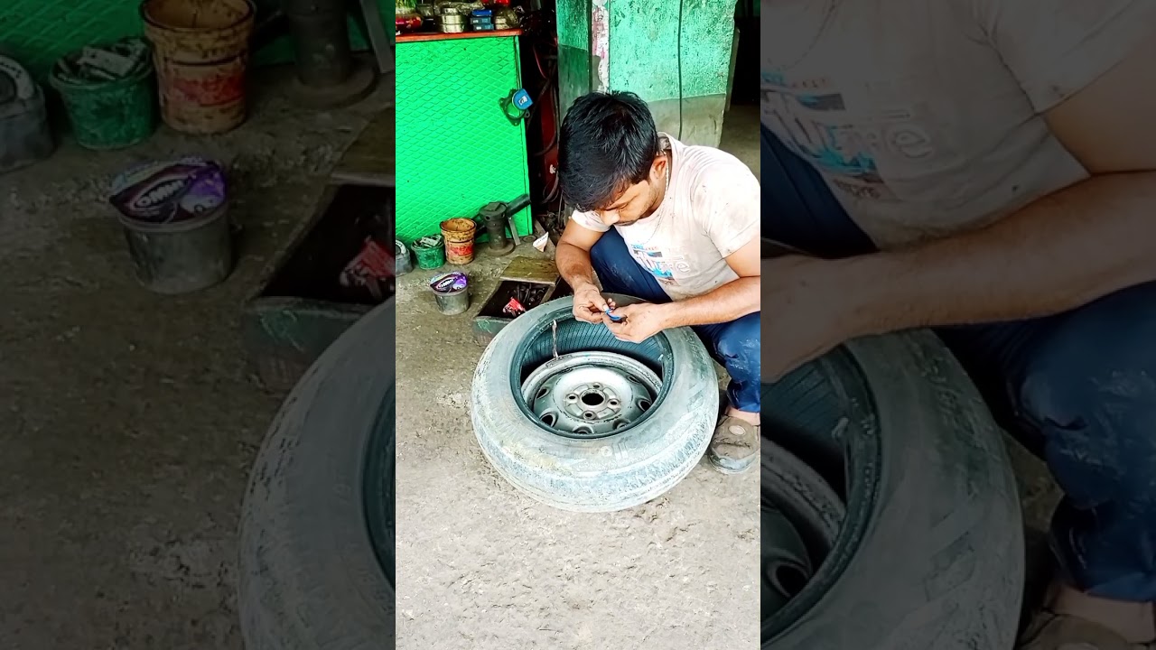 165/80R-13 tubeless tyre puncture #automobile #repair #machine #mechanical #YouTube