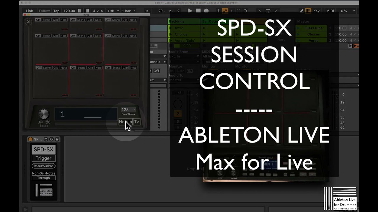 SPD SX Session Control Max for Live device - SPD SX as MIDI controller for Ableton Live
