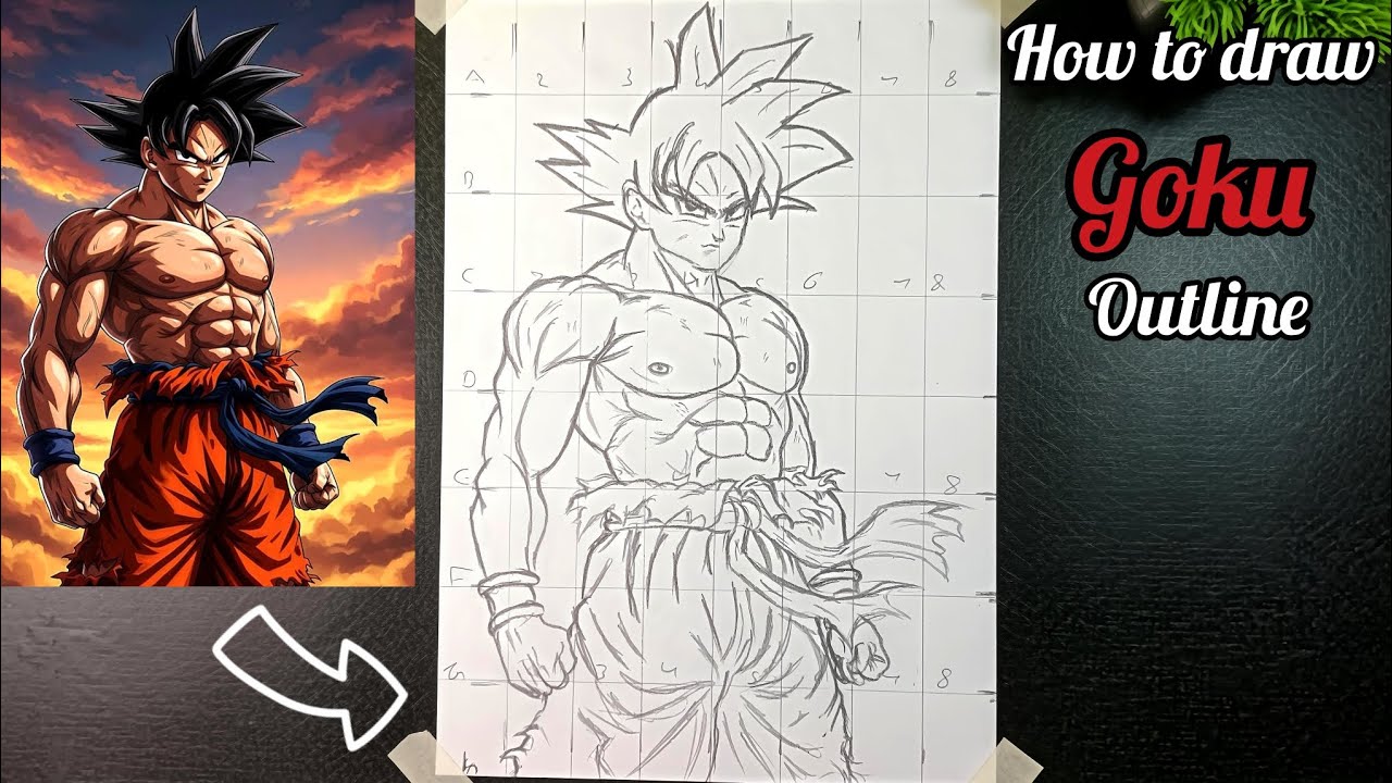 || How to draw anime Goku outline drawing 🔥|| grid method || 🔥Goku outline drawing 🥵|| Goku anime ||