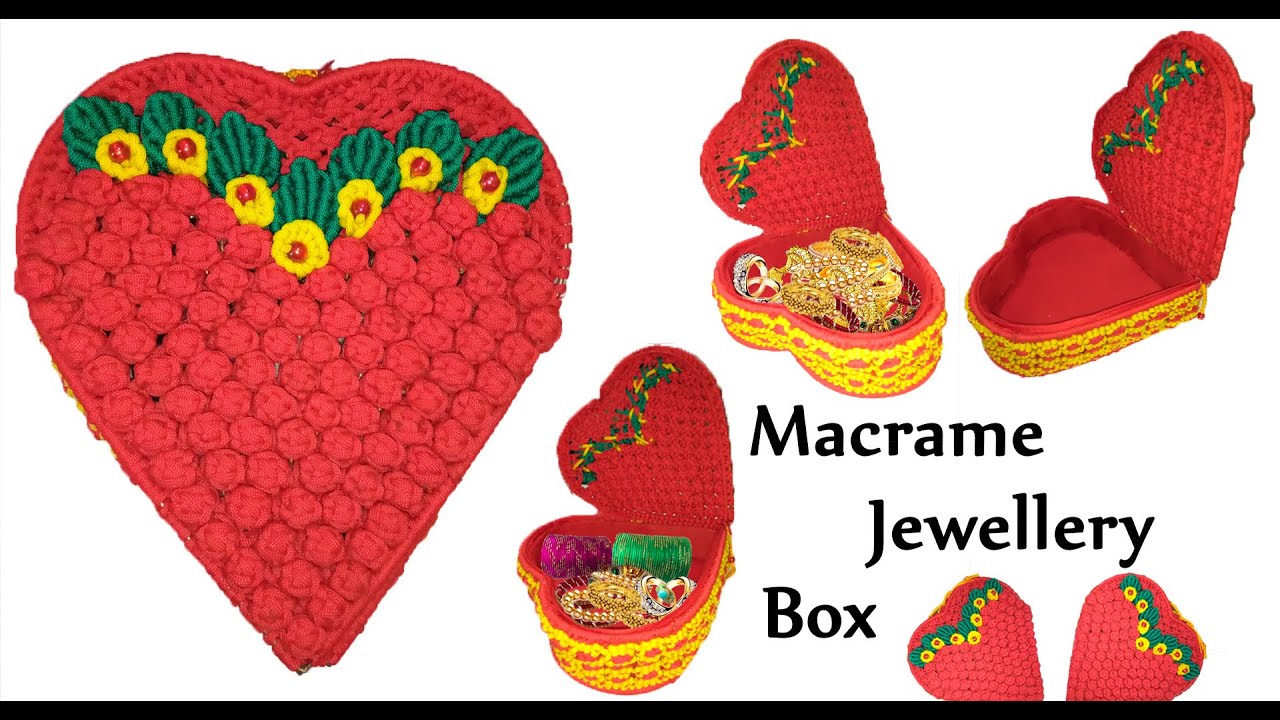 Macrame heart shape jewellery box/Macrame bangle box tutorial (part-1/macrame new design jewelry box