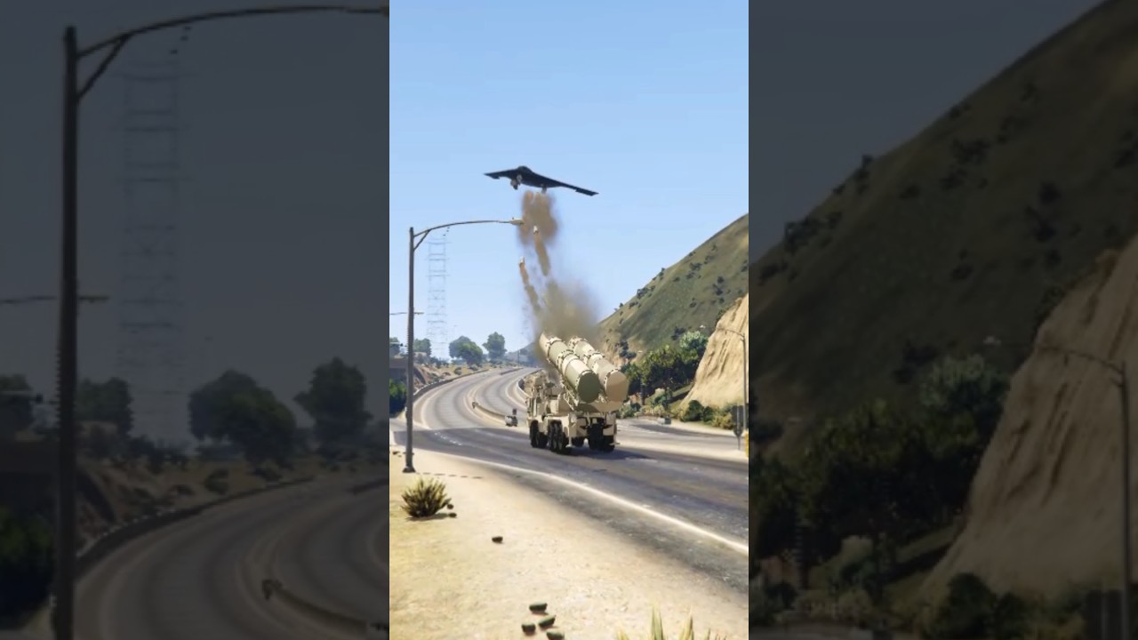 Ground Base Defense System Launch Blasttic Missiles At B-21 Bomber Gtav