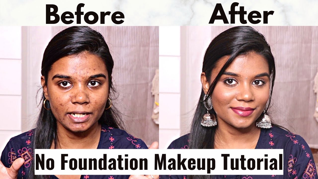 🚫 No Foundation Everyday Makeup Tutorial On Dark Acne Prone Skin || தமிழில்