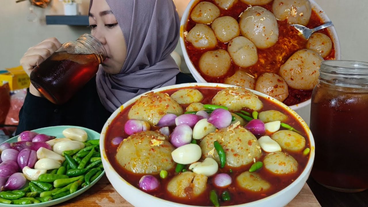 Mukbang baso aci telur toping bawang cabe