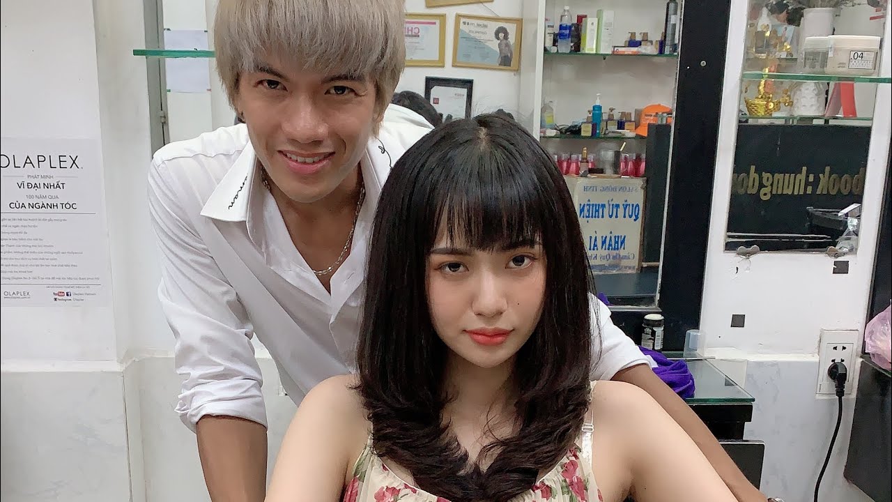 quy trình cắt tóc layer,uốn cúp ,bấm phồng ,cho tóc mảnh hùng đông tinh hair