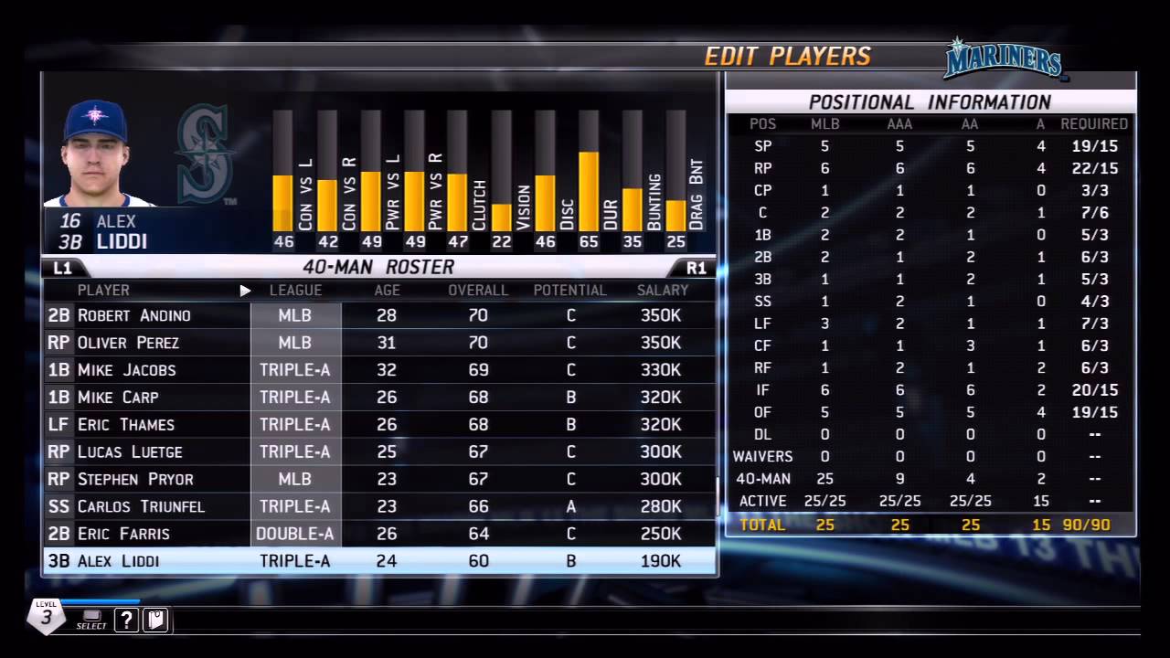 MLB 13 THE SHOW -- 40 man rosters