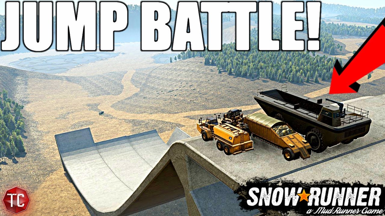 SnowRunner: SKI JUMP BATTLE! CAT 770G vs CAT 745C vs LARC BERTHA!!