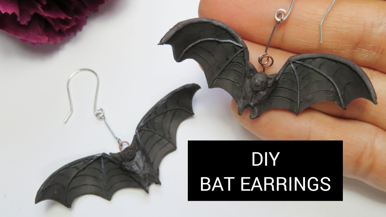 How to Make Bat with Full Open Wings Dangly Earrings using Cosclay Polymer Clay @beprettyme